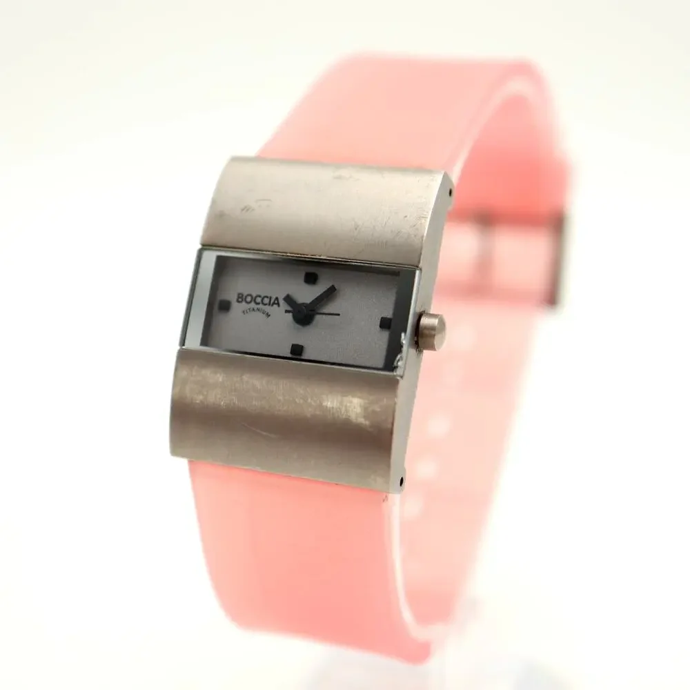 Boccia Titanium Swiss Womens Rectangle 23mm Watch Translucent Pink w New Battery